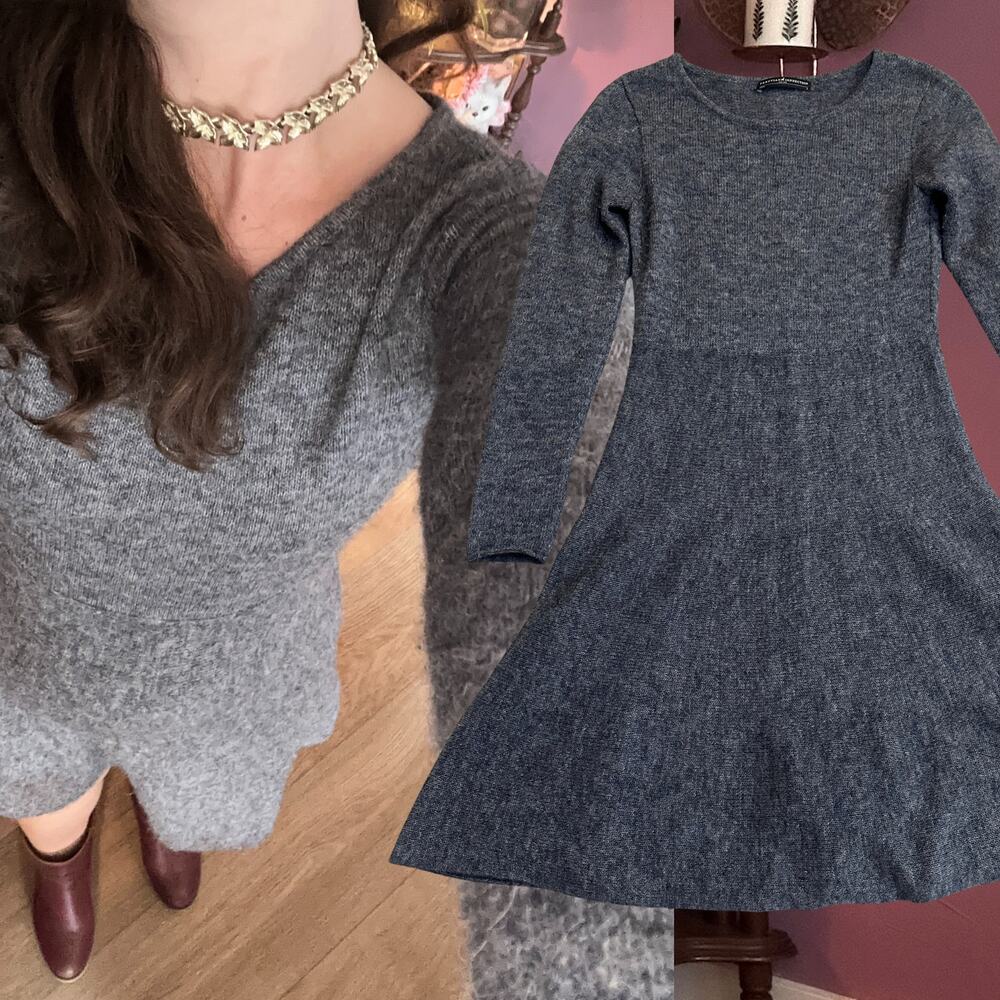 Peruvian Connection S Jasmine Baby Alpaca Fit & Flare Gray Sweater Mini Dress